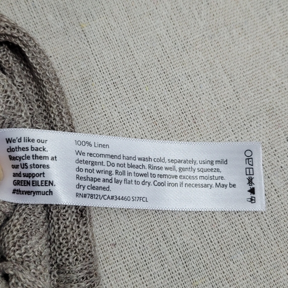 Eileen Fisher Womens Size Large 100% Linen Taupe Loose Knit Tunic Dolman Sleeve - Picture 6 of 10